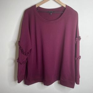 Burgundy Ruffle Sleeve Knit Sweatshirt Top Size 2X